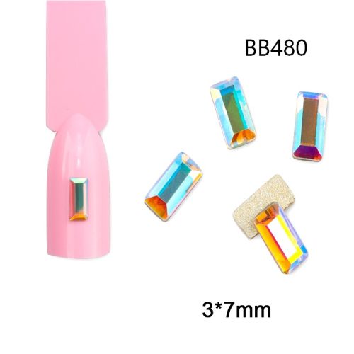 Rhinestone, AB theatre, long brick, medium, 20 pcs