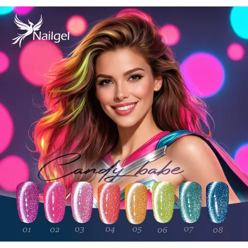 Candy Babe Gel Polish Collection with 8 Gel Polishes and a Free Daisy Nail Display