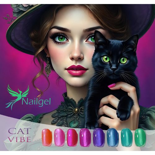 Cat Vibe gel polish collection with 8 gel polishes and a gift color display wheel