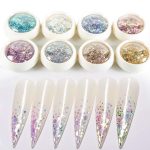 Ornamental sequins, purple, hexagonal, mixed size 