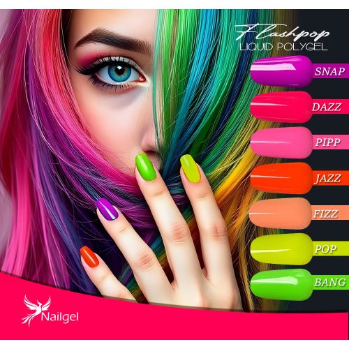 Liquid Polygel FLASHPOP 7-piece collection in pump jar, with gift – color display palette (margarita).