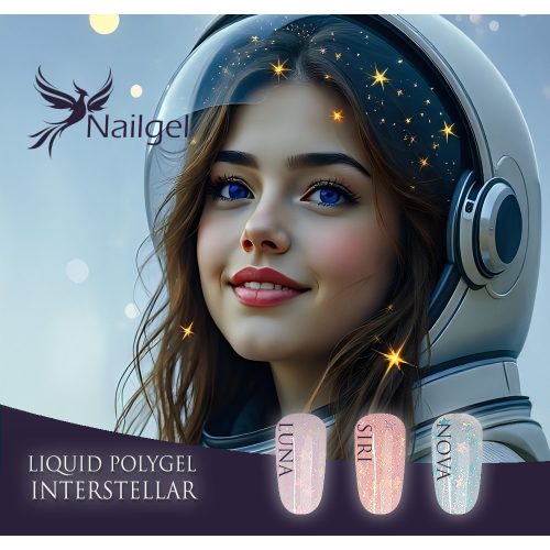 Liquid Polygel INTERSTELLAR Collection – 3 pieces in a jar, with a free gift: Liquid Polygel effect color swatch