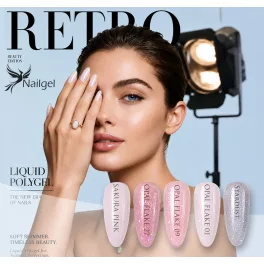   RETRO Liquid Polygel – 5-Piece Collection in a Pump Jar, with Free Daisy Color Display
