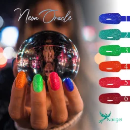   Neon Oracle Reflective Gel Polish Collection – 6 Gel Polishes with a Free Display Daisy