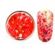 Decorative glitter in vibrant red color, hexagonal, mixed sizes