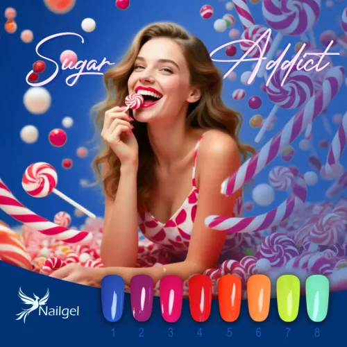 Sugar Addict gel polish collection with 8 polishes and a gift daisy
