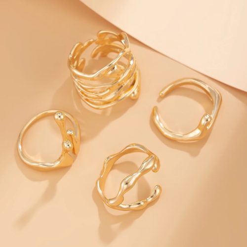 4-piece fashion ring set – in gold color